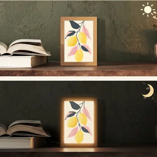 Citroenen - Felgeel - Tak - Bladeren Light Box met kabel (Tafellamp) klein -sfeer3