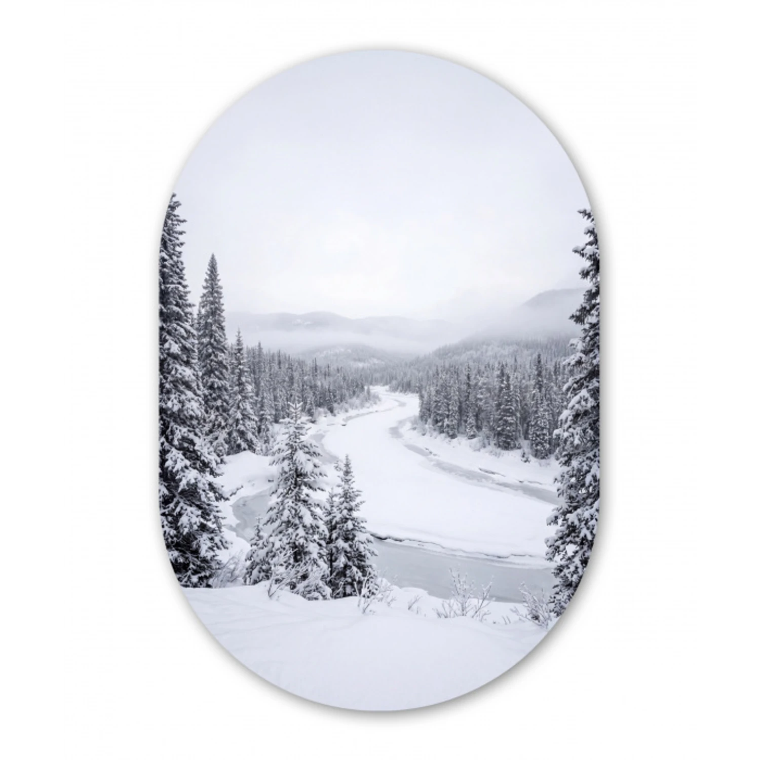 Rivier - Bevroren - Landschap - Winter Wandcirkel Ovaal Forex klein -3d
