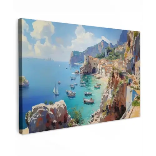 Kustdorp - Schilderij - Rotsen - Boten canvas 2cm klein -z3d