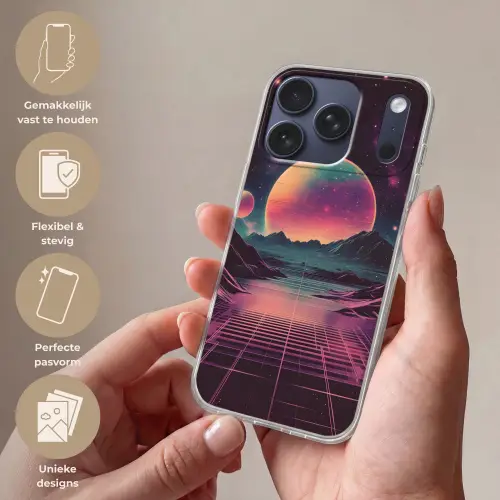 Landschap - Planeten - Horizon - Paars Telefoonhoesje iPhone 17 Pro klein -sfeer3_NL