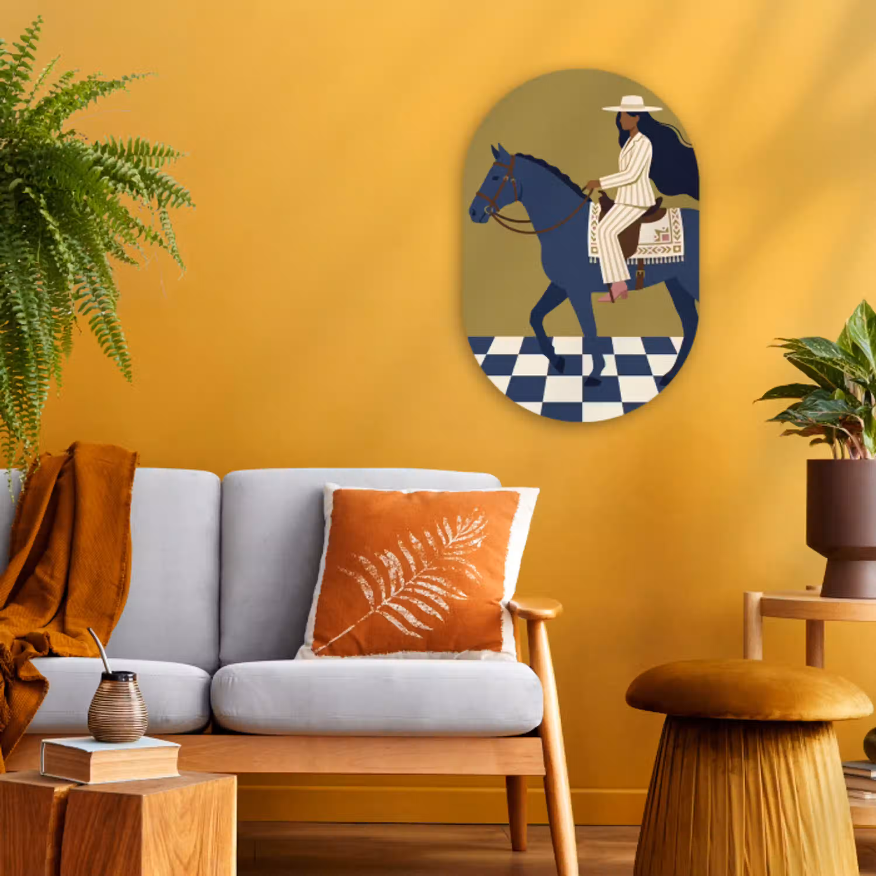 Vrouw - Paard - Rijden - Modern - Abstract Wandcirkel Ovaal Forex klein -sfeer4