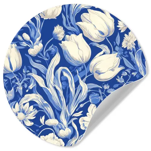 Bloemen - Delfts Blauw - Patroon - Tulp Wandcirkel behangsticker klein -3d