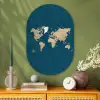 Wereldkaart - Donkerblauw - Beige Wandcirkel Ovaal Glas middel -sfeer2
