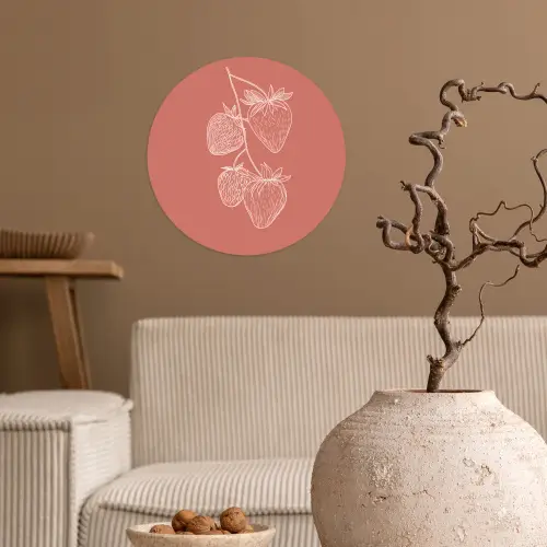 Minimalistisch - Illustratie - Aardbei - Tak Wandcirkel behangsticker klein -sfeer1