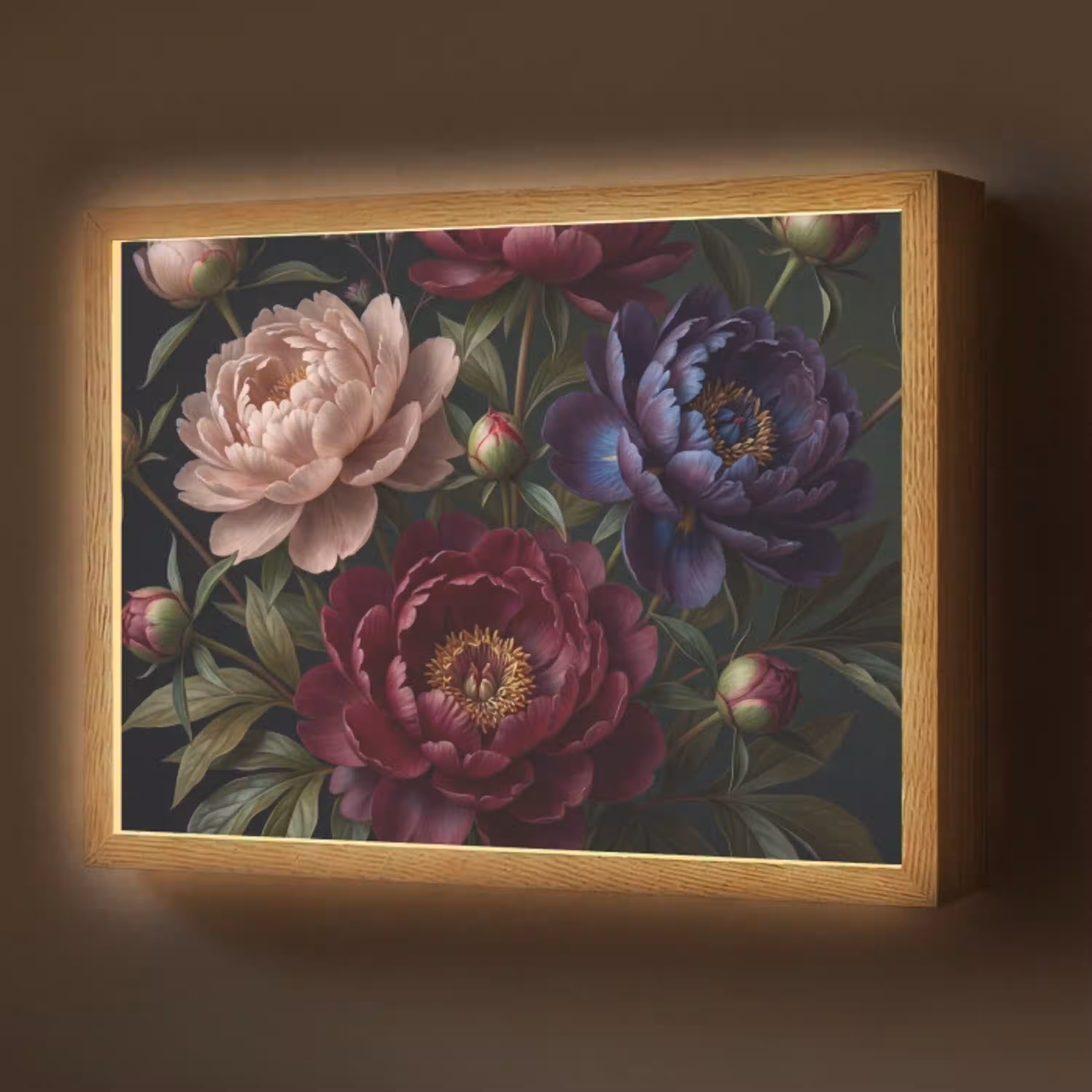Bloemen - Boeket - Natuur - Modern - Donker Light Box met batterij (Wandlamp) middel -z3d_website