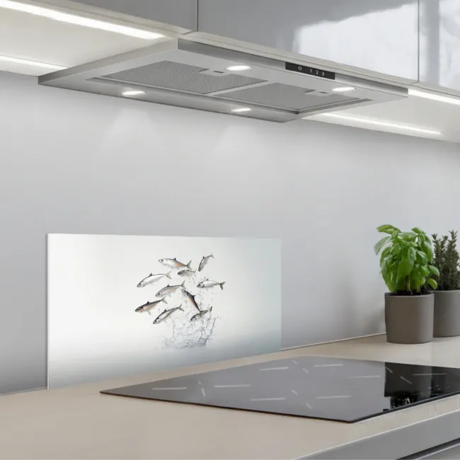 Vissen - Water - Wit keuken achterwand spatscherm klein -3d_schuin