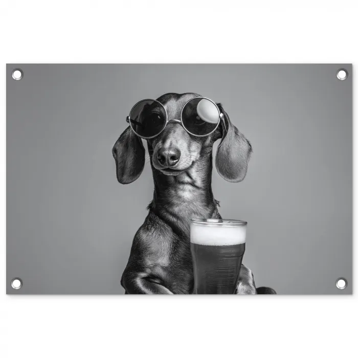 Teckel - Bier - Glas - Bril tuinposter los doek klein -3d