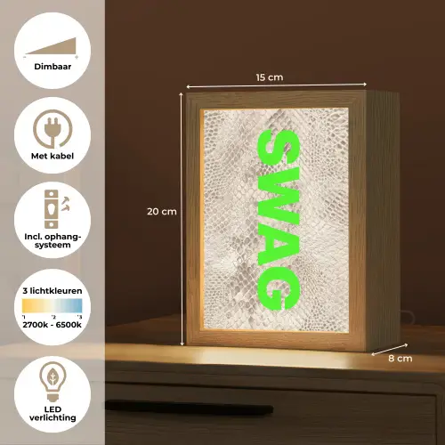 Slangenprint - SWAG - Neon - Groen Light Box met kabel (Tafellamp) klein -USP_NL