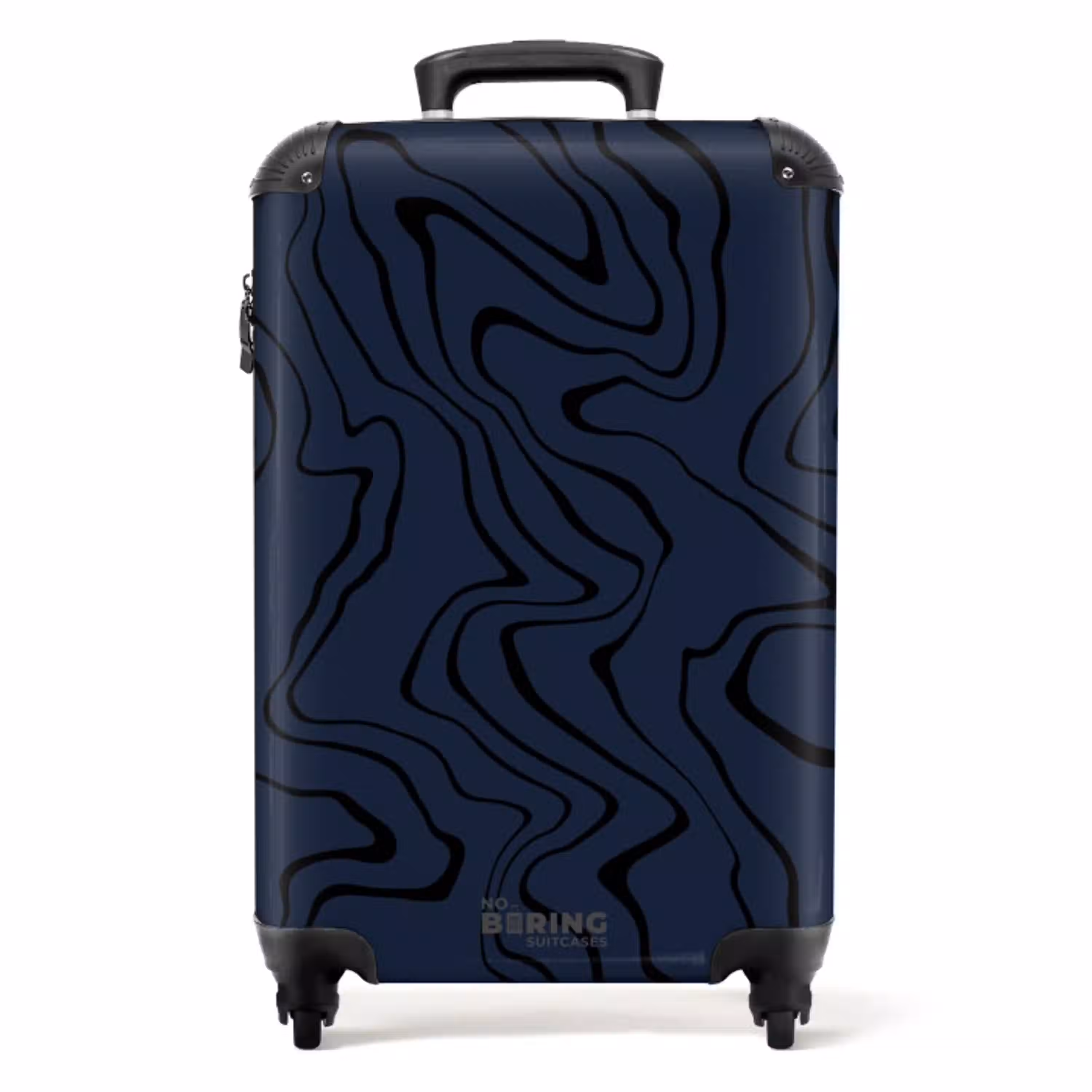 Donkerblauwe achtergrond met abstracte zwarte lijnen NBS - Handbagage koffer - Unisex middel -productfoto_recht