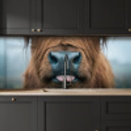 Schotse hooglander - Neus - Bruin keuken achterwand 2 middel -sfeer1