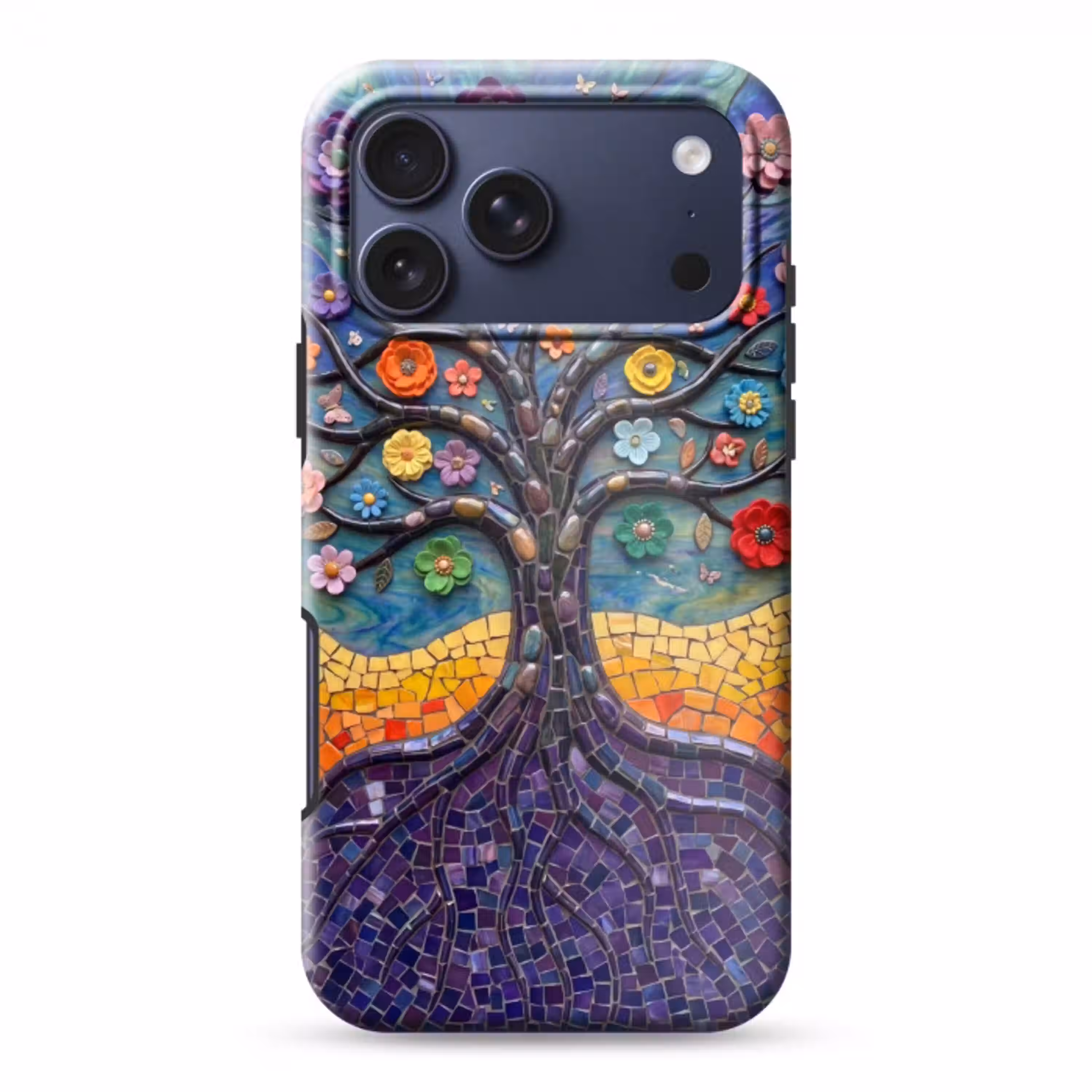 Levensboom - Mozaïek - Bloemen - Kleurrijk - Vrolijk Toughcase MagSafe Apple iPhone 17 Pro Max klein -3d