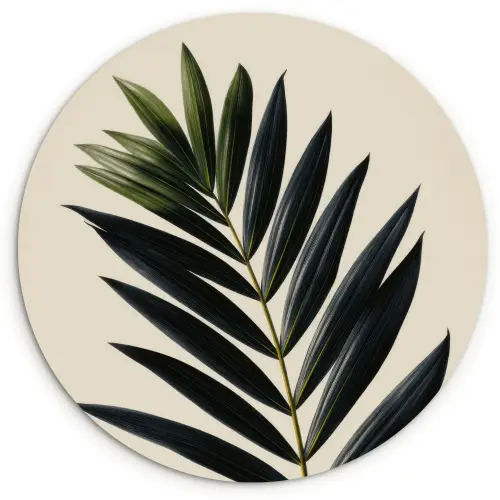Palmblad - Donkere bladen - Subtiel Wandcirkel kunststof plaat 5mm dik klein -3d