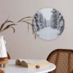 Bos - Winter - Sneeuw - Pad - Natuur Akoestische PET Vilt - Rond klein -sfeer3