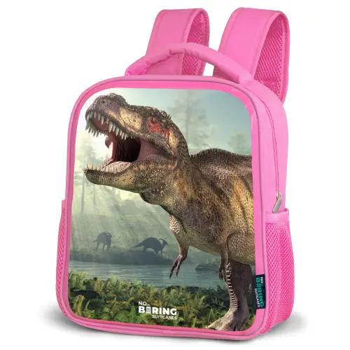 Thijs Tyrannosaurus Kinderrugzak - Roze middel -schuin