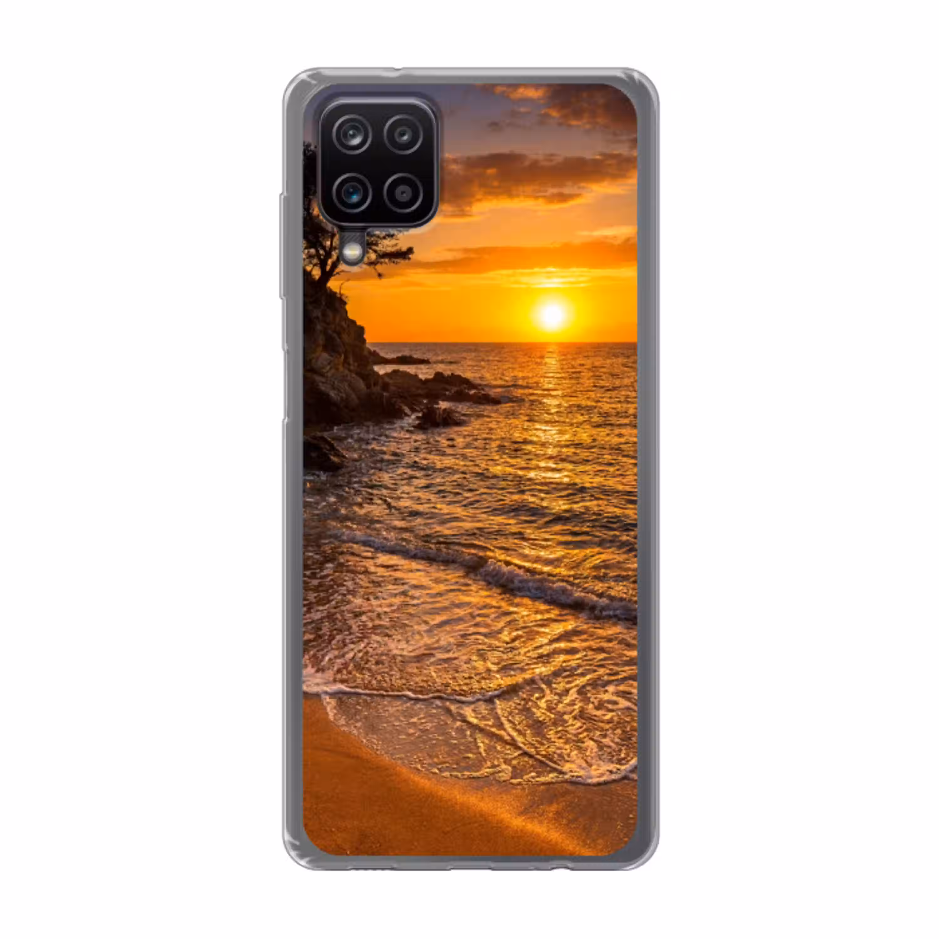 Zee - Kust - Zonsondergang - Natuur - Oranje Telefoonhoesje Samsung Galaxy A12 klein -3d