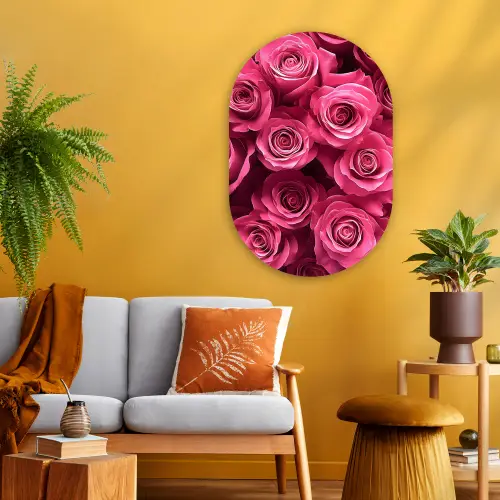 Rozen - Pink - Bloem Wandcirkel Ovaal Glas middel -sfeer4