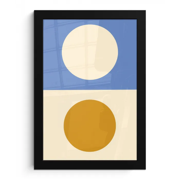 Cirkels - Symmetrisch - Wit - Blauw- Geel fotolijst zwart zonder passe partout klein -3d