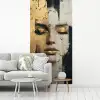 Abstract - Goud - Gezicht - Lippen fotobehang vinyl groot -woonkamer