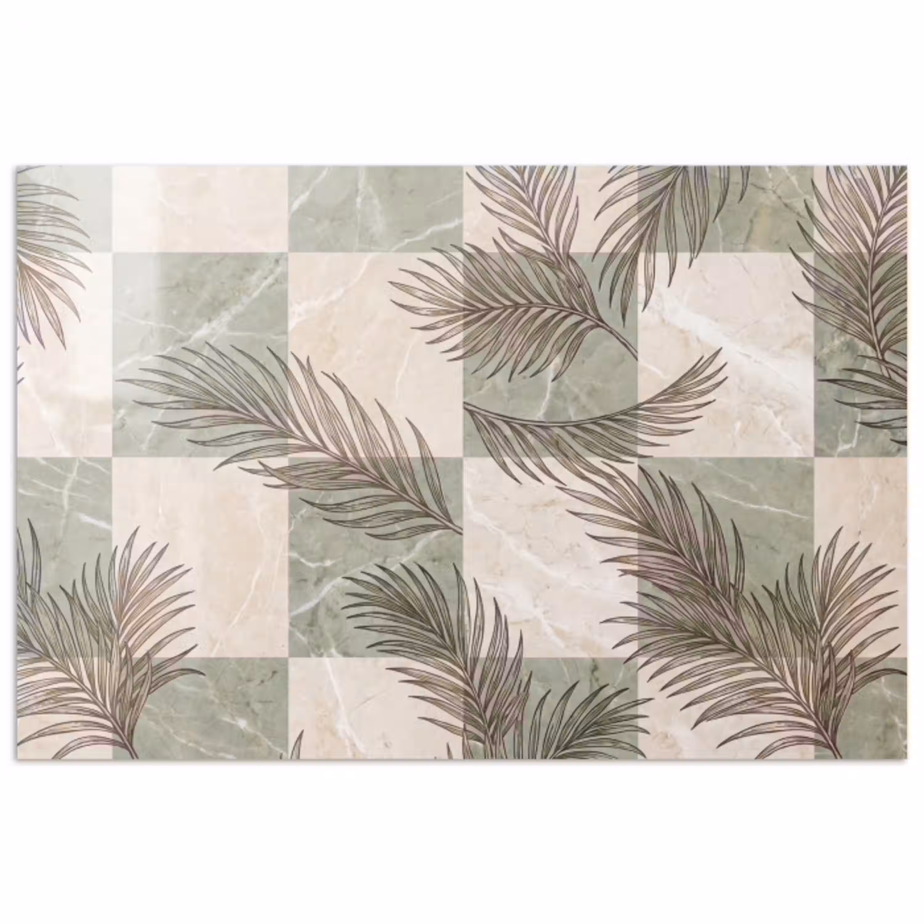 Planten - Bladeren - Marmer - Modern - Groen poster papier klein -3d