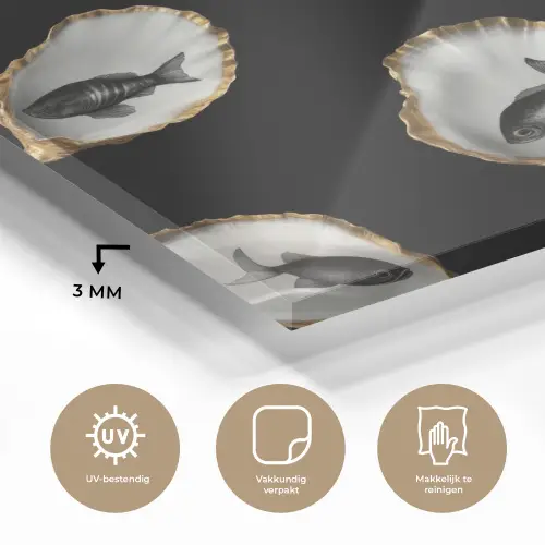 Oesters - Zwart - Vissen - Goud plexiglas 5mm klein -sfeer2