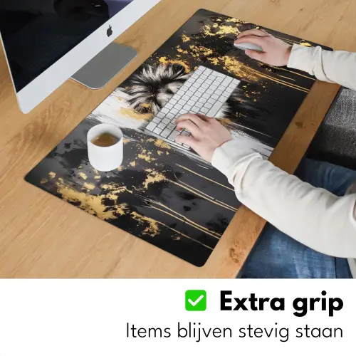 Leeuw - Portret - Verfspatten - Grijs Muismat XXL klein -sfeer3