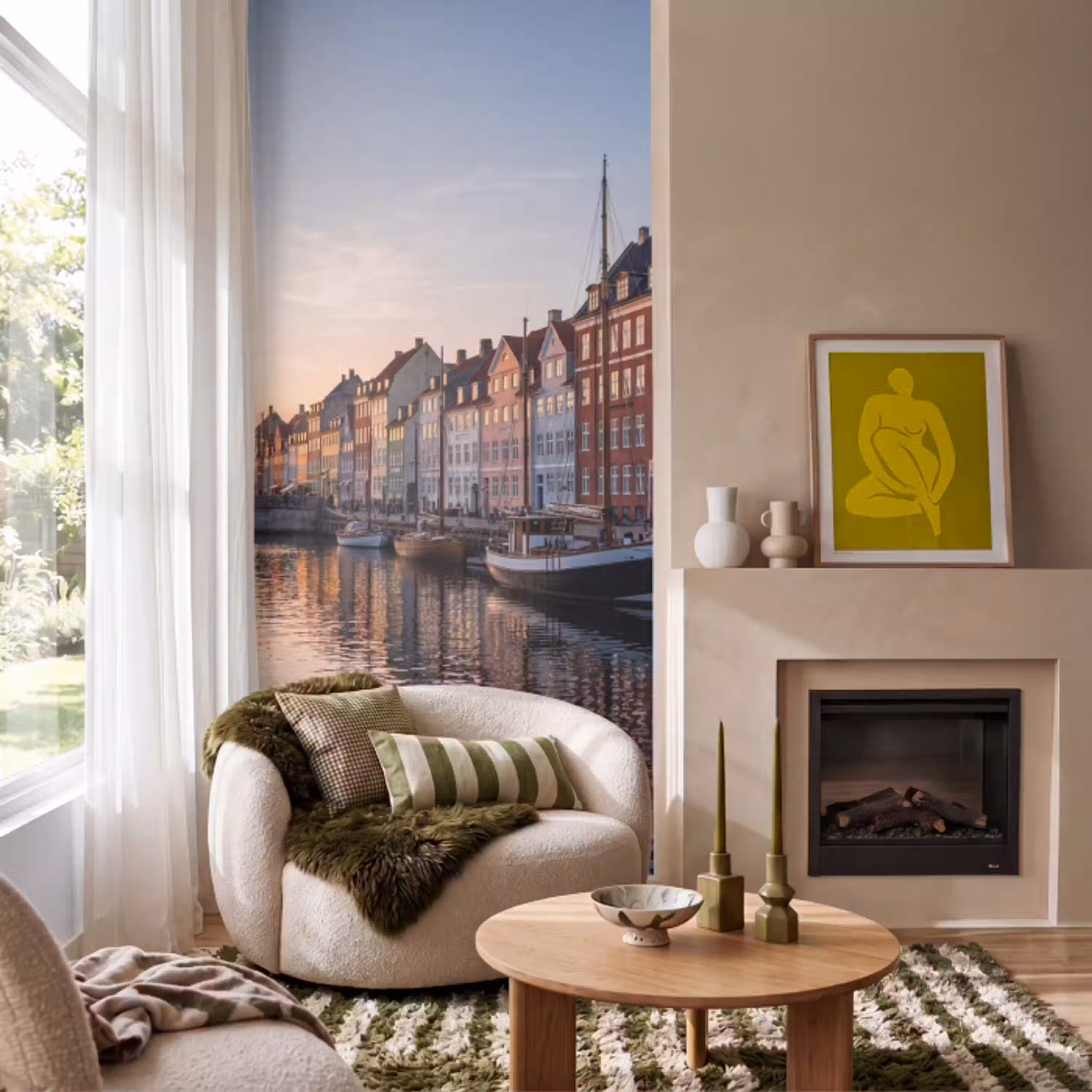Stad - Gracht - Zonsondergang - Klassiek - Kleurrijk Behang Vlies klein -sfeer2
