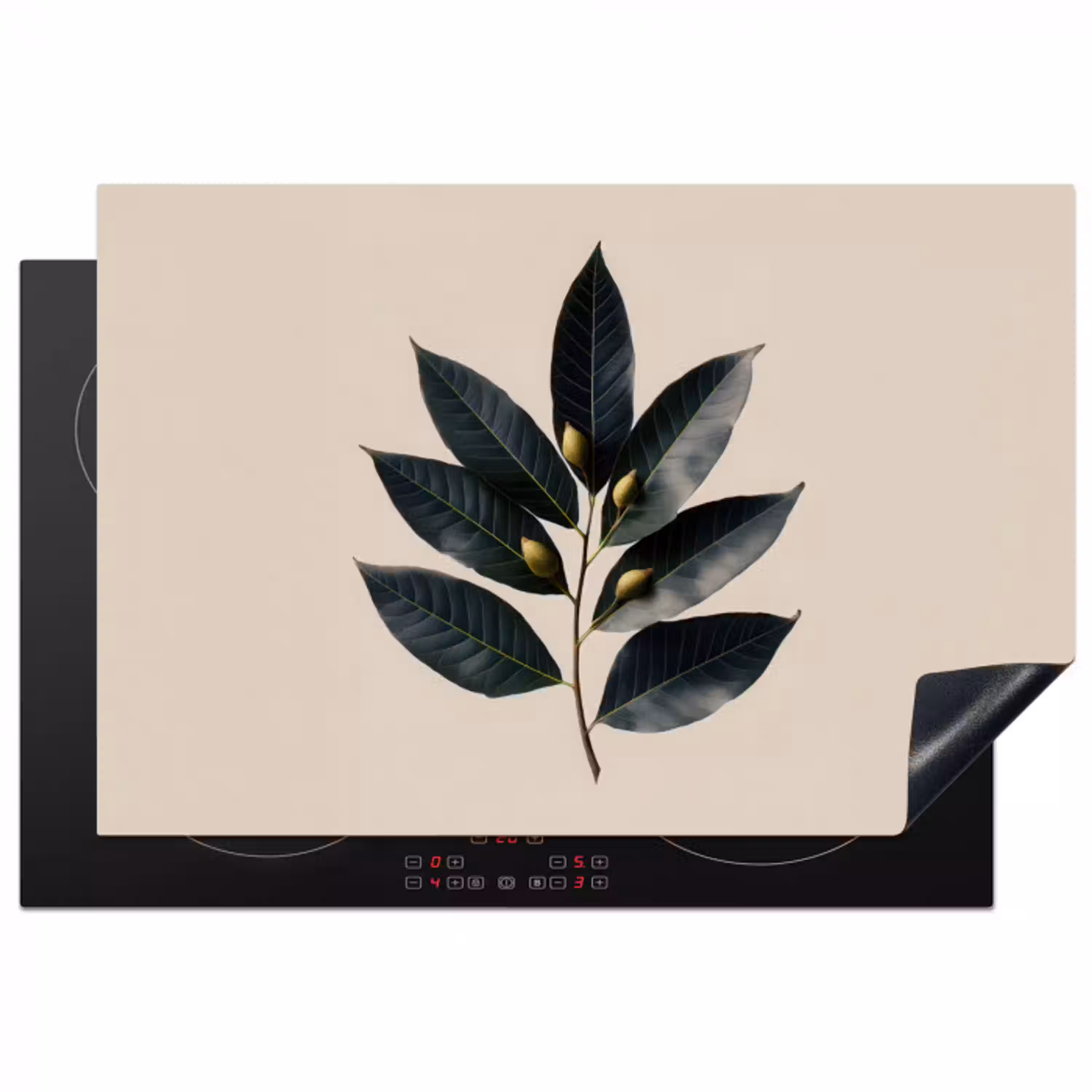 Laurierbladeren - Bloemknoppen - subtiel Inductie beschermer vinyl 3mm klein -3d