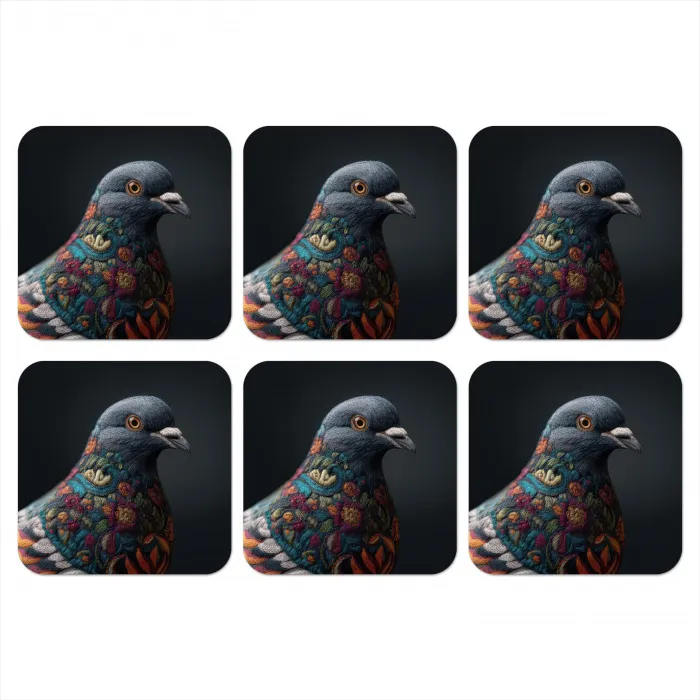 Duif - Bloemen - Zwart onderzetter kurk middel -3d