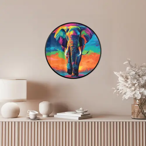 Olifant - Kleurrijk - Lucht - Abstract Fotolijst rond zonder passe partout klein -sfeer3