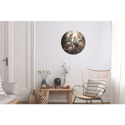 Papegaaien - Vogels - Natuur - Bloemen Wandcirkel aluminium klein -woonkamer