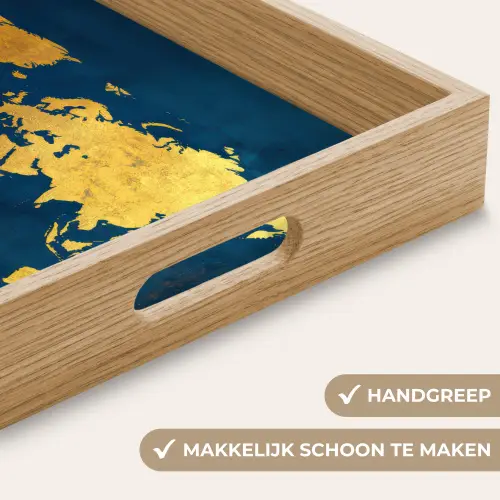 Wereldkaart - Goud - Donkerblauw Dienblad Rechthoek middel -USP_HandgreepNL