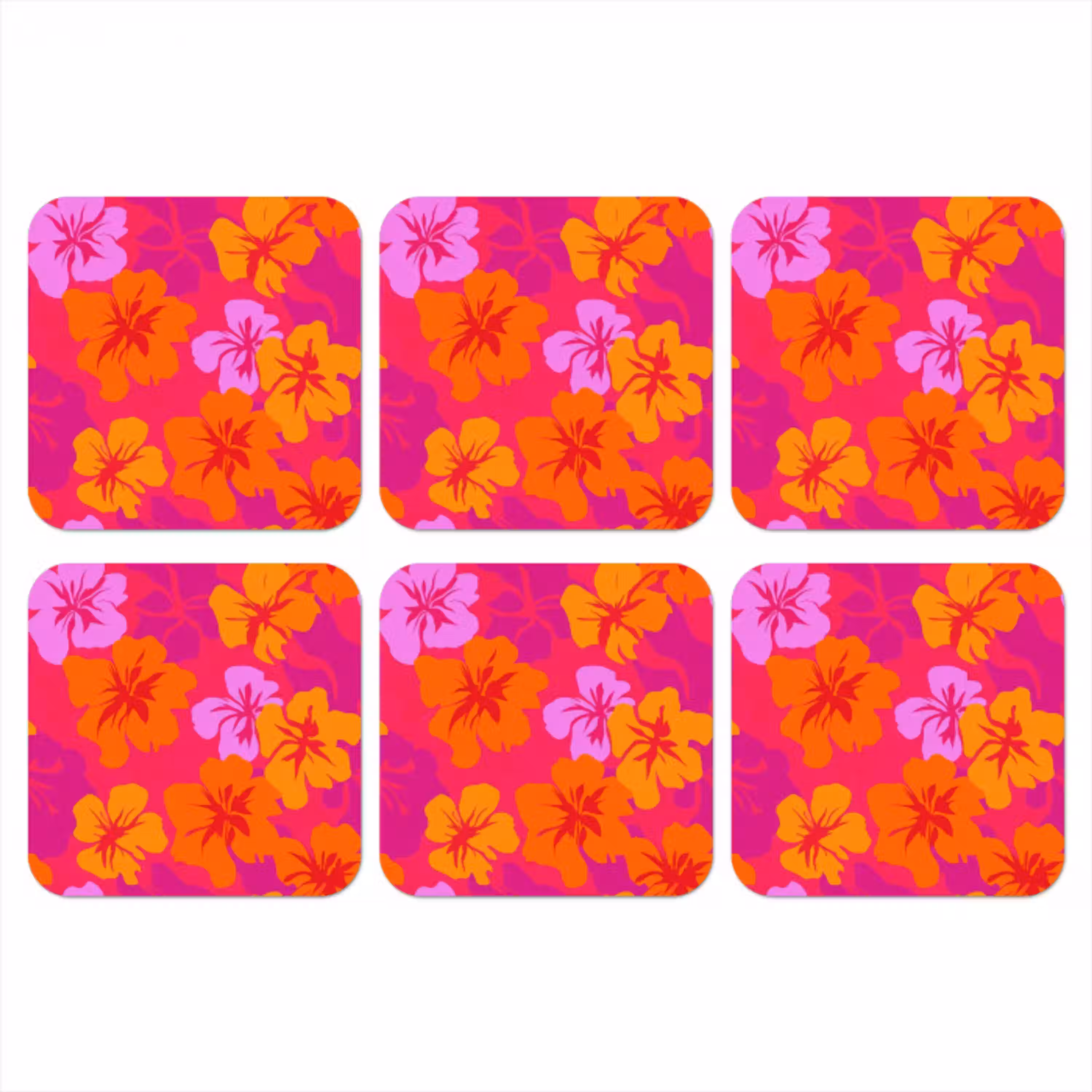 Zomers - Hibiscus - Kleurrijk onderzetter kurk middel 366 -3d