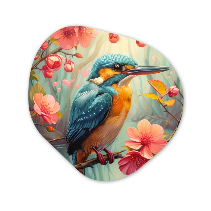 IJsvogel - Bloesem - Natuur - Vogels - Bloemen Wandcirkel Organisch Forex 3mm klein -3d