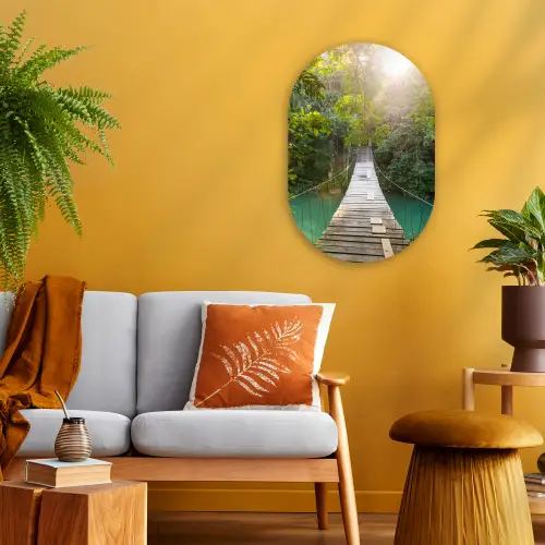 Jungle - Water - Brug - Natuur - Planten Wandcirkel Ovaal Forex klein -sfeer4