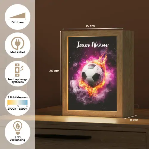 Voetbal - Roze - Vuur Light Box met kabel (Kinderlampje) klein -USP_NL