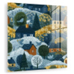 Huisjes - Bloemen - Patroon - Geel - Blauw plexiglas 5mm klein 11 -zzzproduct_nieuw