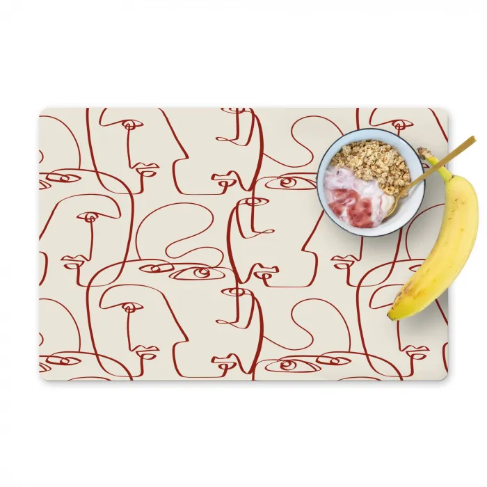 Gezichten - Abstract - Rood - Beige Placemat vinyl groot 368 -zzzproduct_Kitchenyeah-website