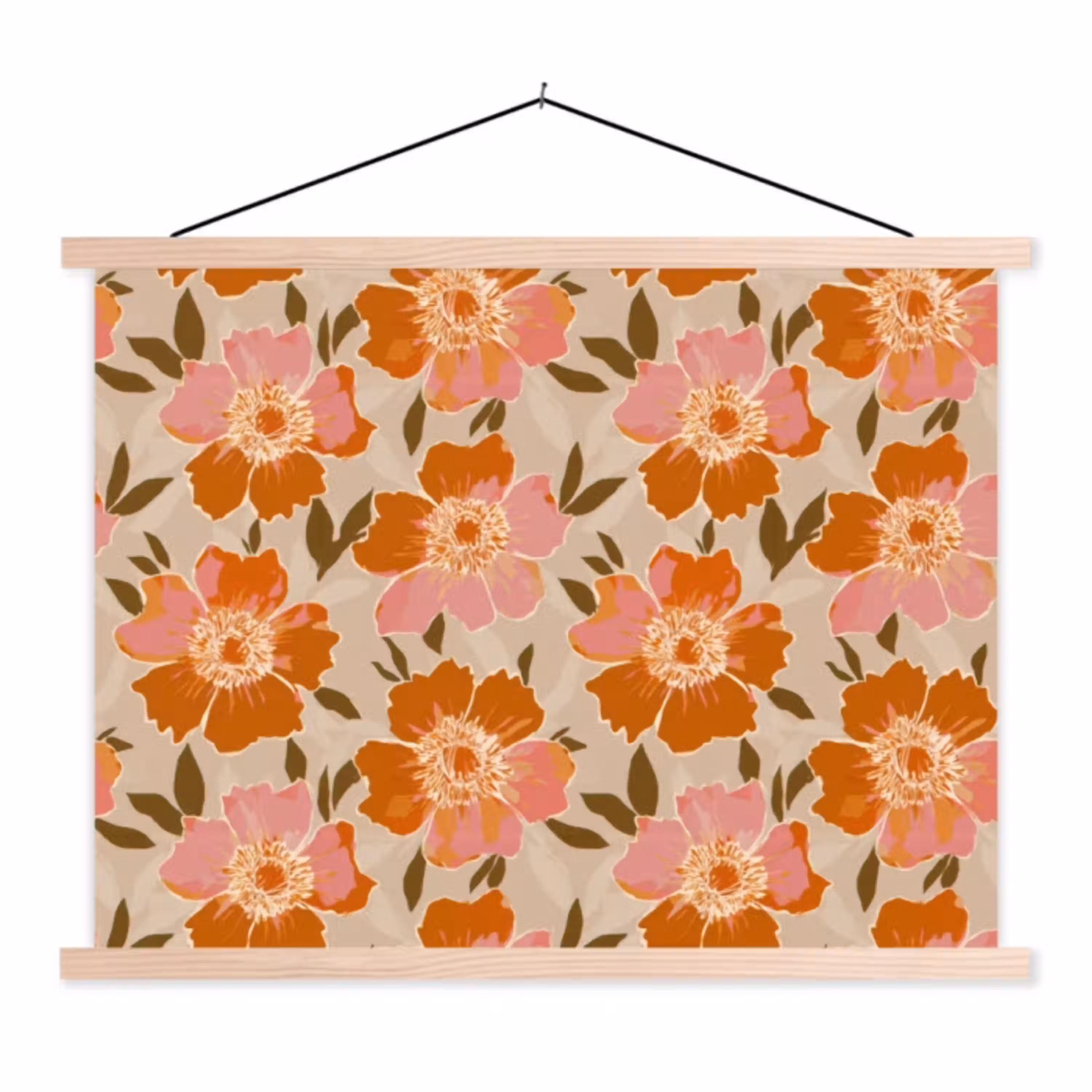 Bloemen - Motief - Retro textielposter latten blank klein 122 -3d
