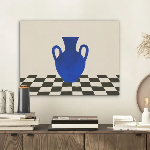 Vaas - Blauw - Geblokt - Modern PET vilt klein -sfeer1
