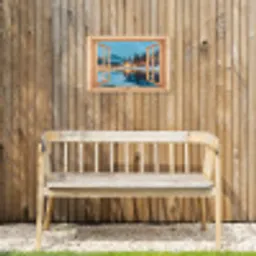 Winterlandschap - Natuur - Huis - Bergen - Doorkijk - Raam Tuinposter op houten frame 2 cm dik klein -sfeer4