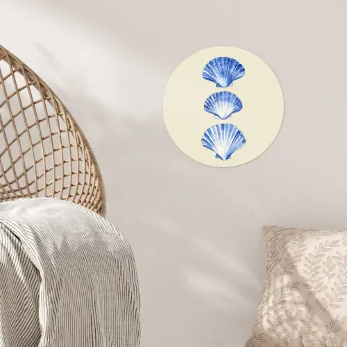 Schelpen - Blauw - Beige Wandcirkel behangsticker klein -sfeer4