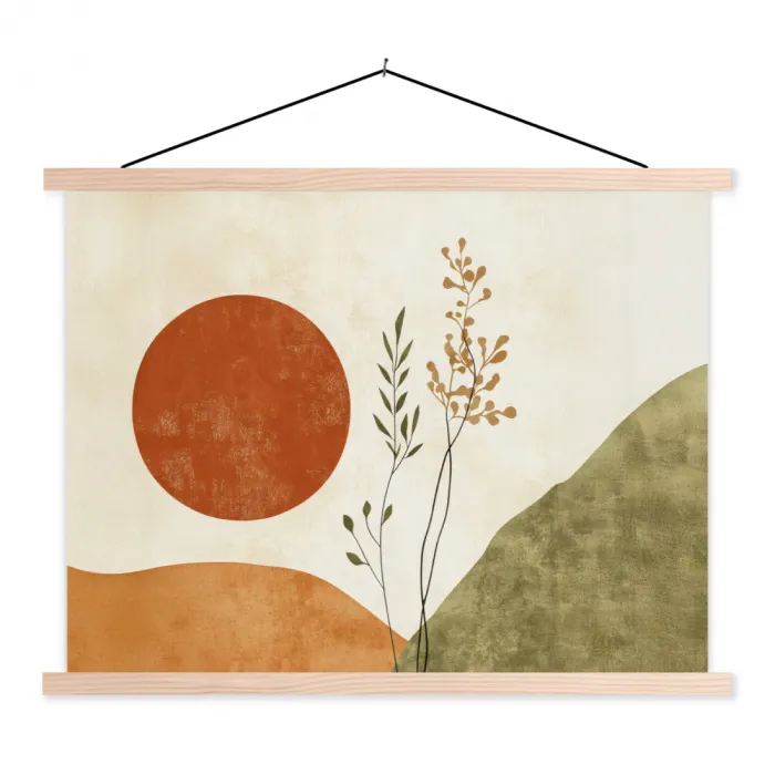 Zon - Abstract - Takken - Oranje textielposter latten blank klein -3d
