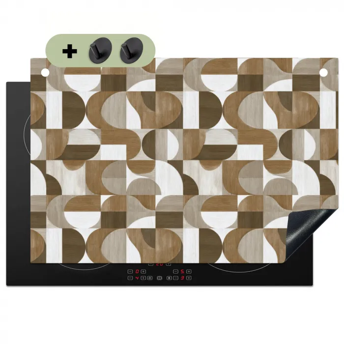 Abstract - Retro - Bruin Inductie beschemer met haakjes klein 777 -3d