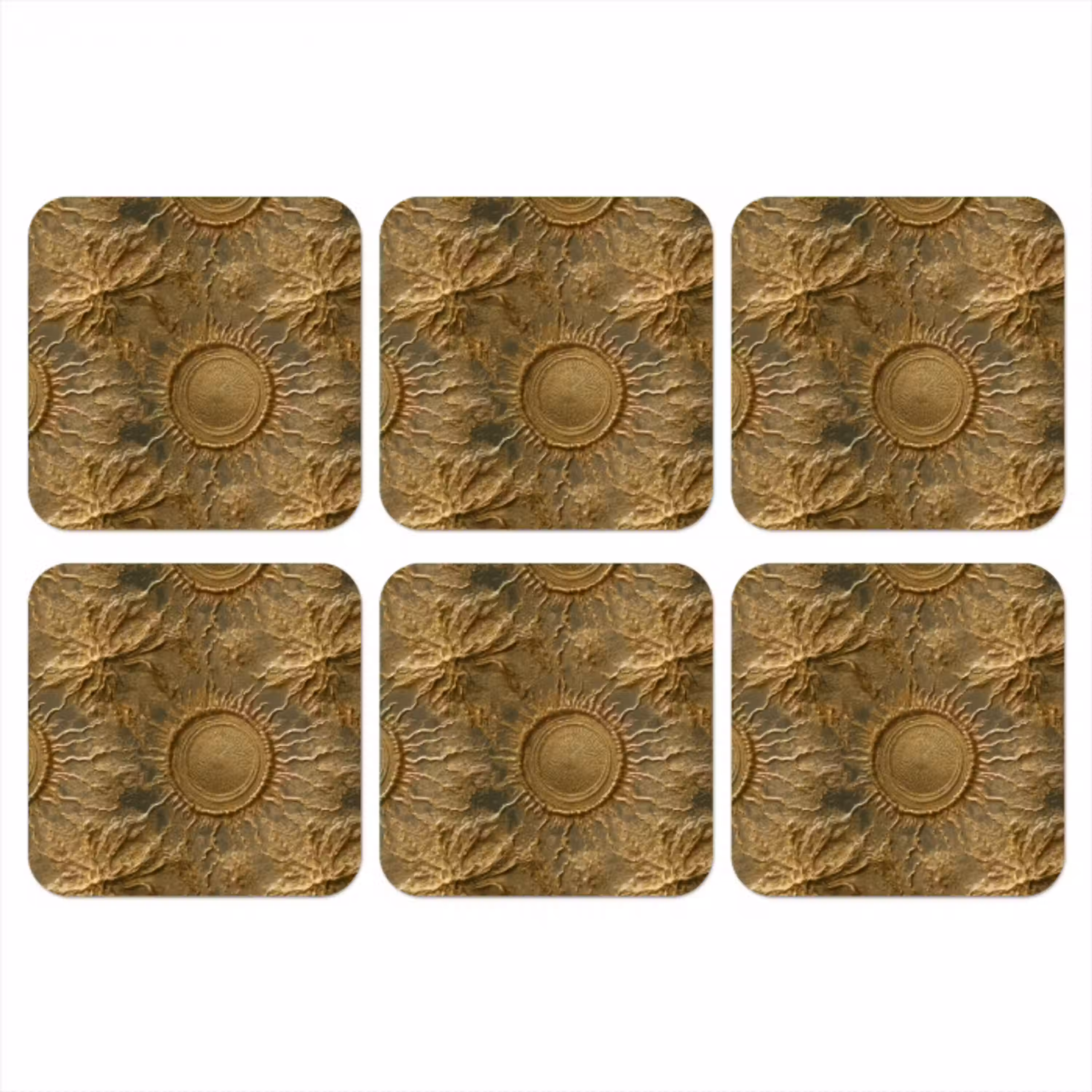 Zon - Reliëf - Antiek - Goud onderzetter kurk middel 366 -3d