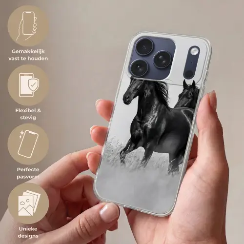 Paarden - Gras - Zwart - Wit Telefoonhoesje iPhone 17 Pro klein -sfeer3_NL