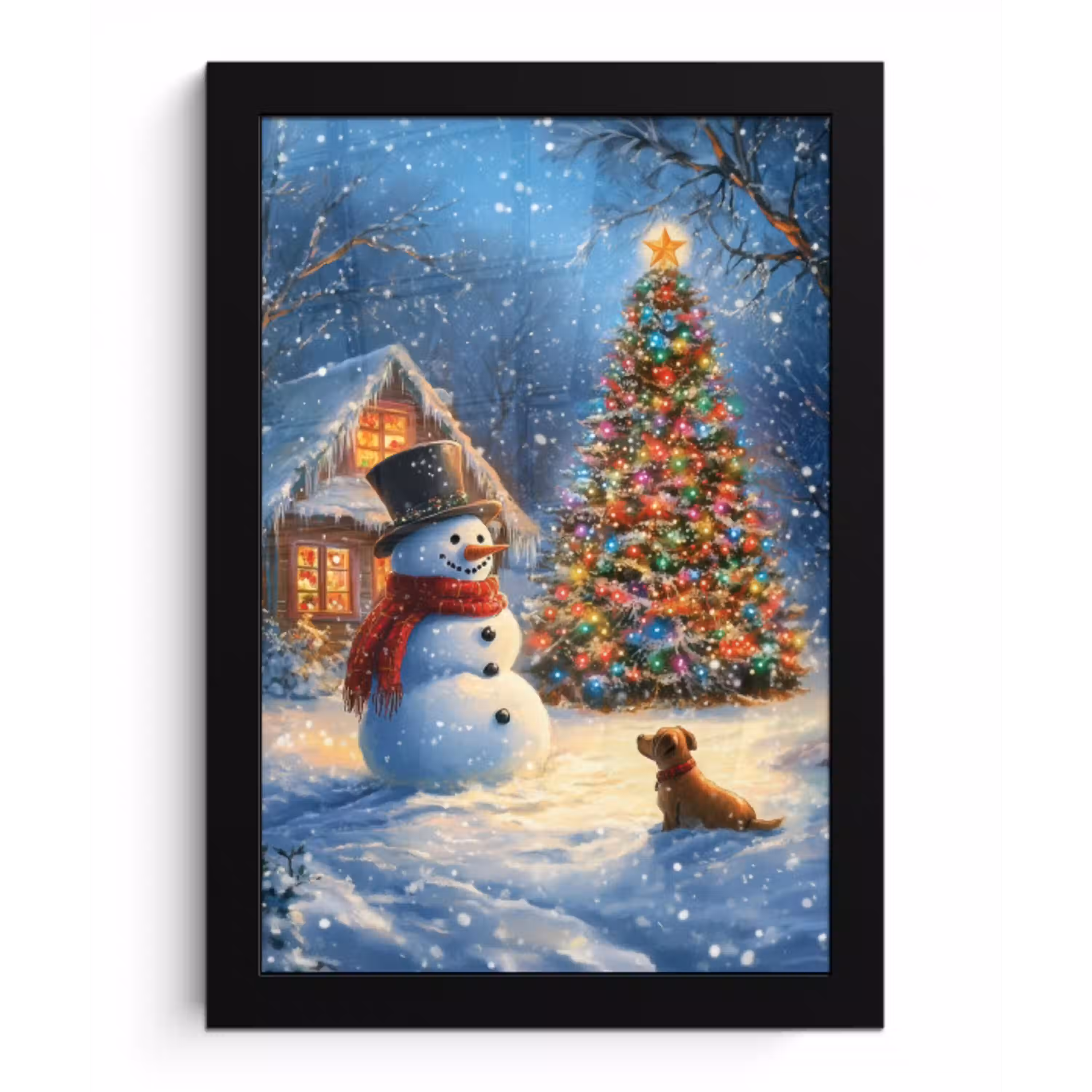 Kerstwonder - Winteravond - Kleurrijk fotolijst zwart zonder passe partout klein -3d