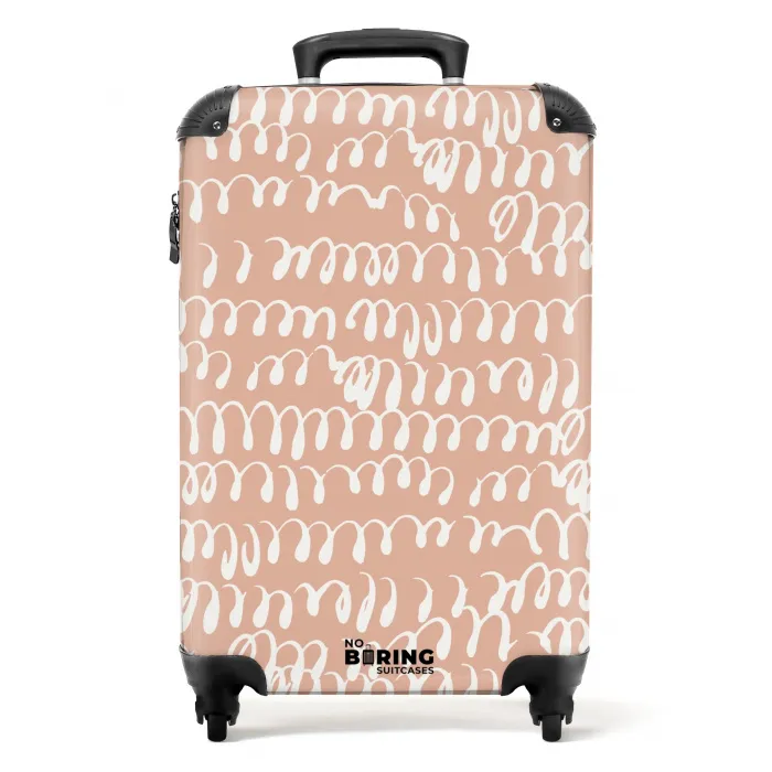 Golvende witte luslijnen op terracotta achtergrond NBS - Handbagage koffer - Kinderen Unisex middel -productfoto_recht