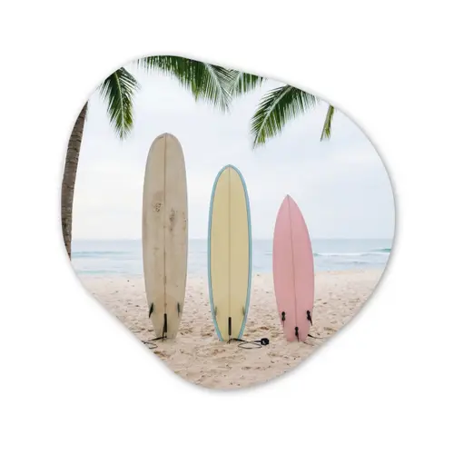 Surfboard - Palmbomen - Kleurrijk Wandcirkel Organisch Forex 3mm klein -3d