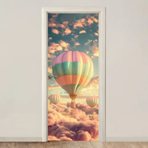 Luchtballon - Dromen - Wolken - Lucht deurposter klein -3d_beige