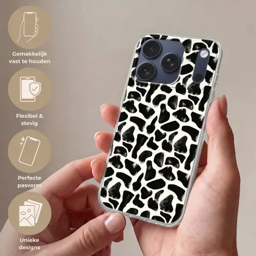 Dierenpatroon - Vlekken - Zwart - Wit Telefoonhoesje iPhone 17 Pro klein 878 -sfeer3_NL